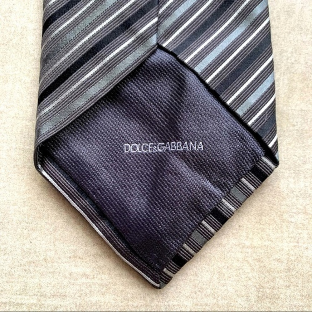 Dolce & Gabbana Grey & Black Striped Silk Tie